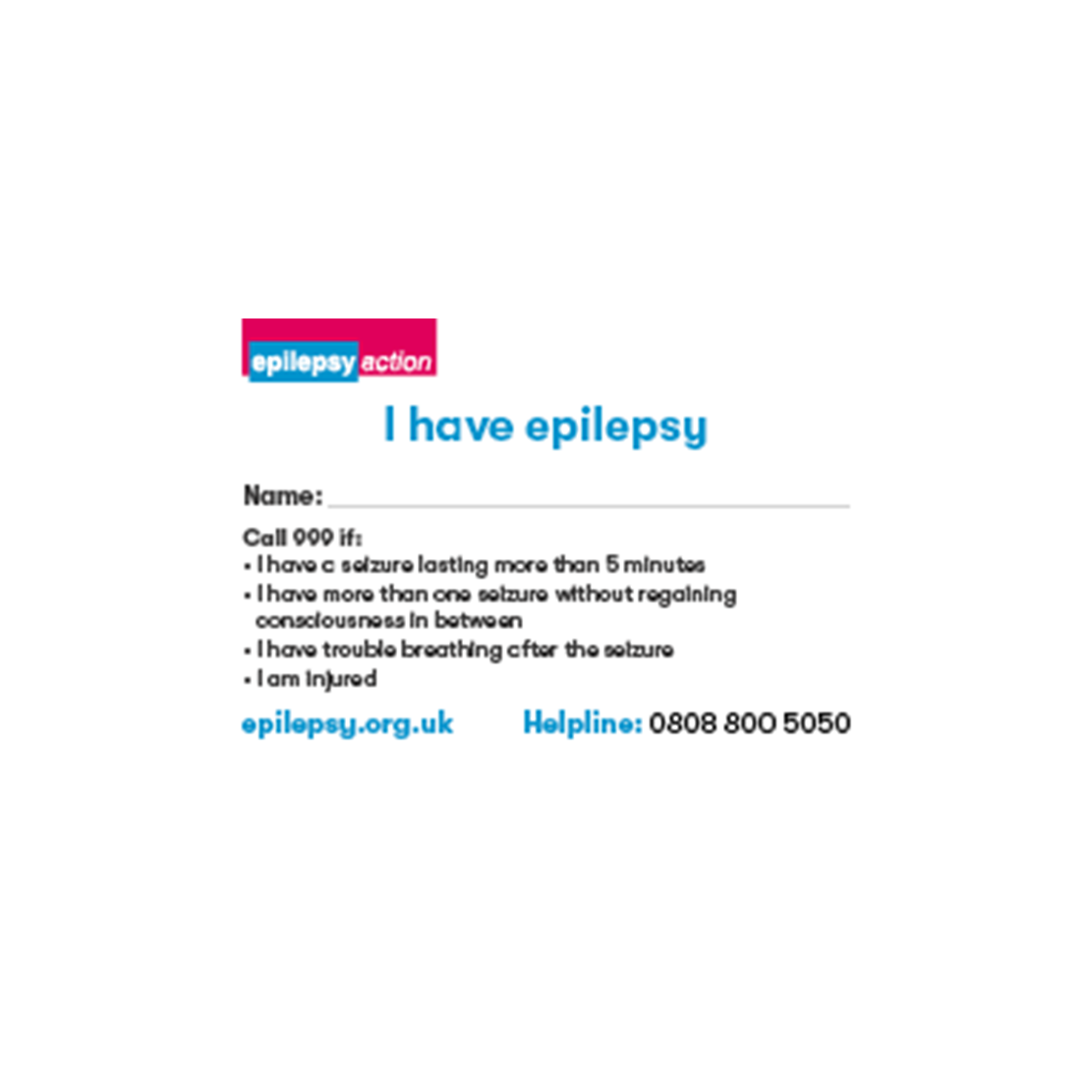 Epilepsy ID card Epilepsy Action