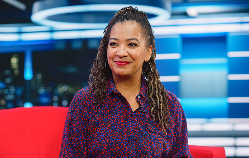 a woman engaging with a talk Show TV Program