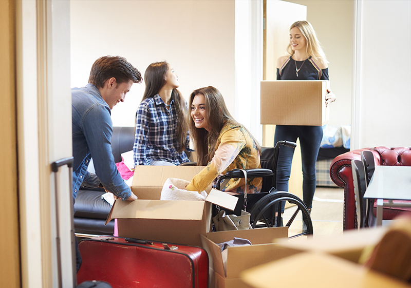 student with disability and housemates moving into halls, going to college or university