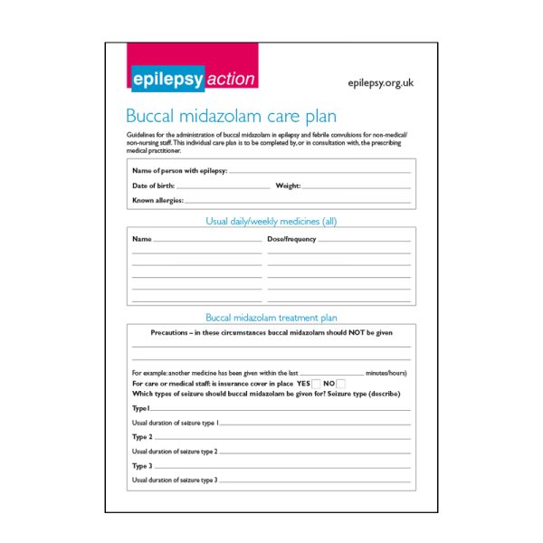 Rectal Diazepam Care Plan sheet