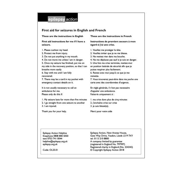 Products First aid for seizures in English and French