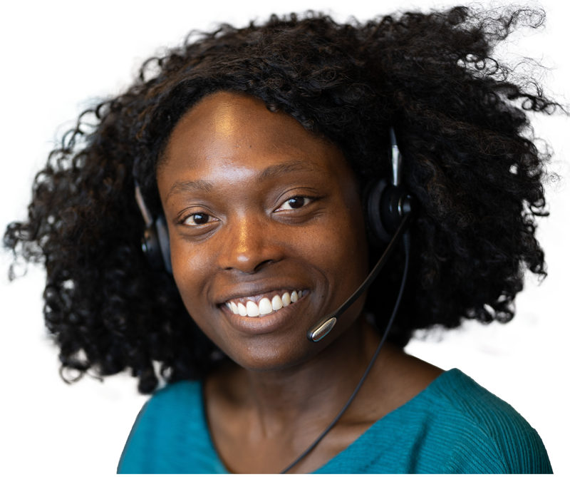 Woman wearing headphones with microphone attachment