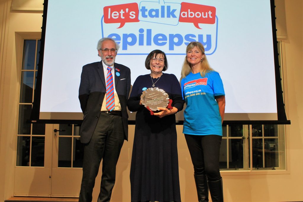 Prof Helen Cross receiving the award at the Let's Talk About Epilepsy event