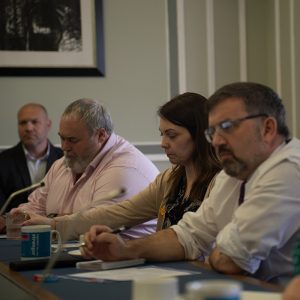 Members of the Northern Irish Assembly: Colm Gildernew, Jemma Dolan and Robin Swann