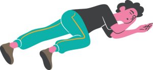 Cartoon drawing of an adult in the recovery position