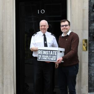 Cost-of-living campaigner Thomas Howard outside 10 Downing Street