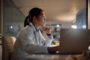 Researcher working on a clinical trial