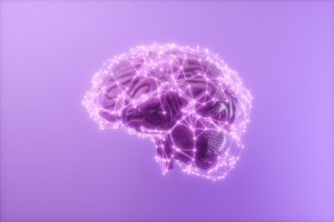 Purple illustration of a brain and its connections