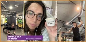 Sam doing a plank, sam having an ice cream in the hospital and sam at the gym