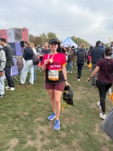 Bex in an epilepsy action running top following a running event