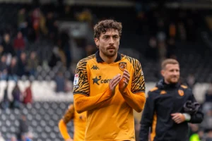 Matt crooks, who will play in the championship play-off final in wembley, in his hull city football kit.