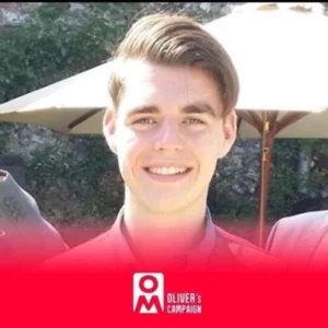 Oliver mcgowan: young man smiling with brown hair swept over to one side. It say's oliver's campaign across the bottom.